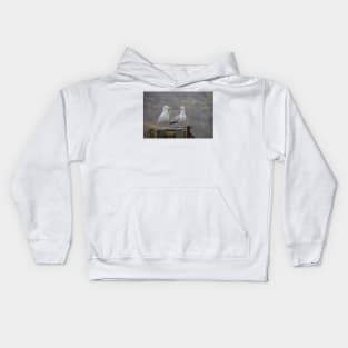 Two Seagulls sitting on a fence Kids Hoodie